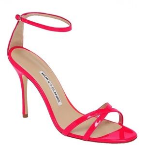 Manolo Blahnik Hot Pink Patent Leather Ankle-Strap Heels